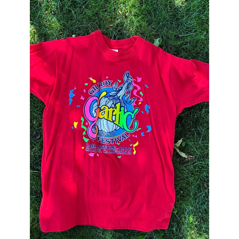 Vintage 1992 Gilroy Garlic Festival T Shirt Red Fruit of the Loom Single Stitch